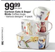 Cartoon Cats & Dogs/ Birds Coffee Mugs-4's Per Pack