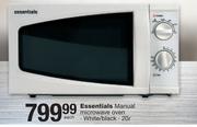 Essentials 20Ltr Manual Microwave Oven (White/ Black)-Each