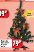 Tree With Decorations & Lights 45Cm