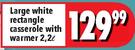 Large White Rectangle Casserole With Warmer-2.2L