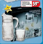 Contemporary 7-Piece Collection Glass Drink Set With Jug 