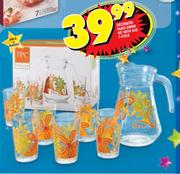 Decorated 7-Piece Glass Drink Set With Jug