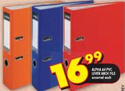 Alpha A4 PVC Lever Arch File Assorted-Each