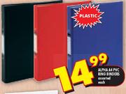 Alpha A4 PVC Ring Binders Assorted-Each