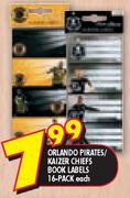 Orlando Pirates/Kaizer Chiefs Book Labels 16-Pack-Each