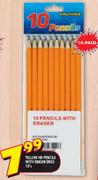 Yellow HB Pencils With Eraser Ends-10's
