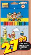 Jumbo Pencil Crayons With Sharpener-12's