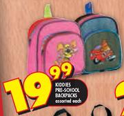 Kiddies Pre-School Backpacks Assorted-Each