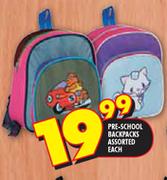 Pre-School Backpacks Assorted Each