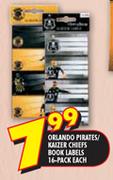 Orlando Pirates/Kaizer Chiefs Book Labels-16-Pack Each