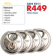 BBL Padlock 4 Pack 70mm(BBP170-4)