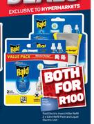 Raid Electric Insect Killer Refill 2 x 33ml Refill Pack & Liquid Electric Unit-Both For