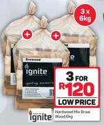 Ignite Hardwood Mix Braai Wood-For 3 x 6Kg