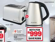 Russell Hobbs 1.7L Stainless Steel Cordless Kettle RHSSK04 Plus 2 Slice Stainless Steel Toaster 1397