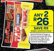 Nestle Kitkat 4 Finger Or Chunky 40-42g,Barone 52/55g,Tex Or Smarties 40g-For 2
