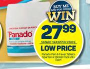 Panado Pain & Fever Tablets Spartan Or Blister Pack-24s Each