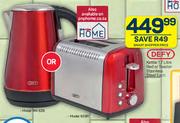 Defy 1.7L Kettle Red Or Toaster Stainless Steel-Each