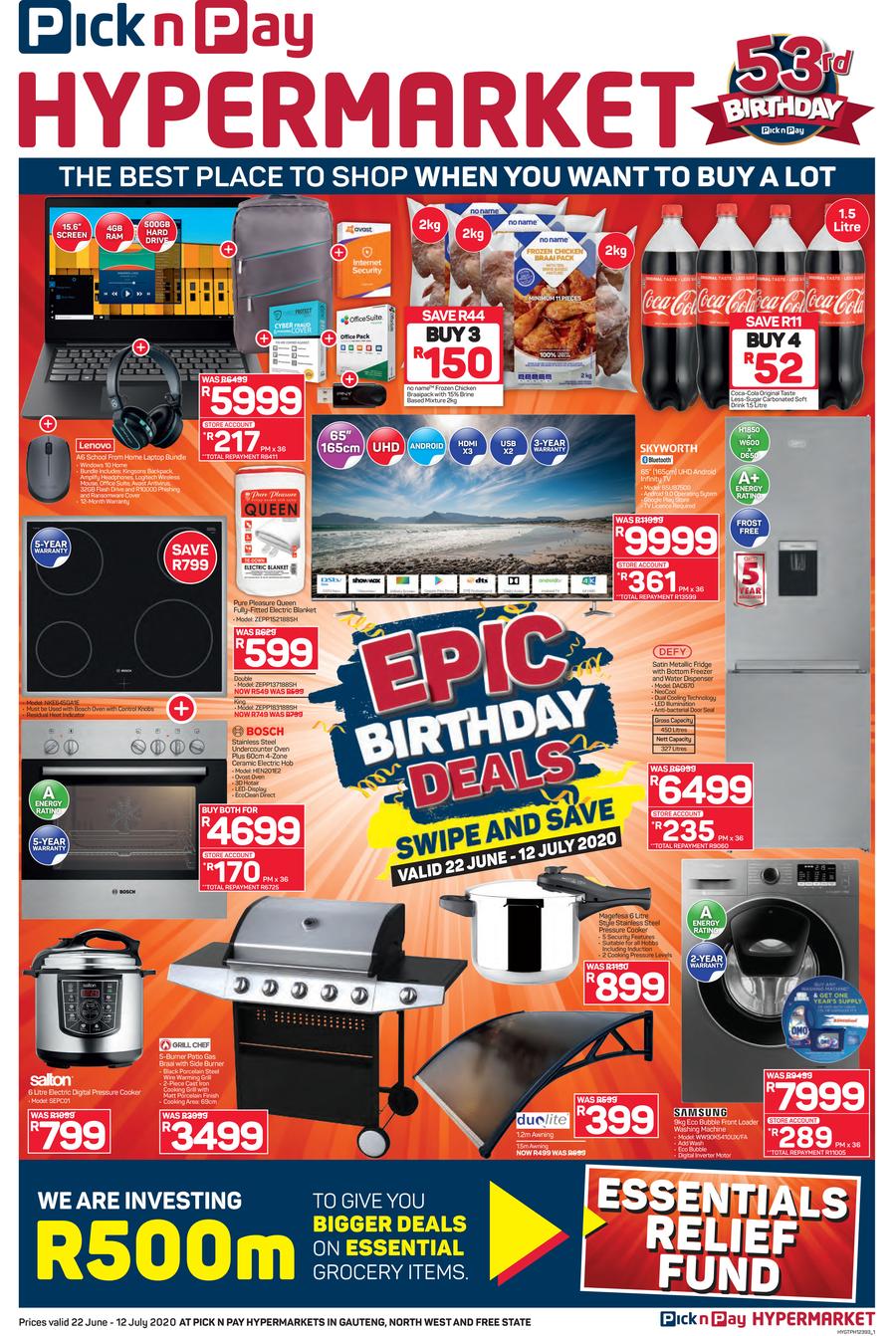 Pick N Pay Hyper Gauteng Free State North West Mpumalanga Limpopo And Northern Cape Epic Birthday Savings 22 June 12 July 2020 Www Guzzle Co Za