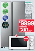 HISENSE Brush Stainless Steel Side By Side Fridge Plus HISENSE 20 Litre Microwave Oven - H670SIA