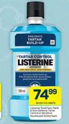 Listerine Total Care,Teeth & Gum Defence,Tartar Control Or Sensitive Mouthwash-500ml Each