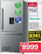 Hisense 441L Inox Fridge With Bottom Freezer & Water Dispenser H620BS-WD