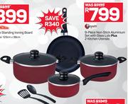 Tissoli 9-Piece Non-Stick Aluminium Set With Glass Lids Plus 2 Kitchen Utensils