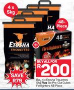 Etosha Triquettes 4 x 5Kg Plus Bic Pre Cut Cubes Firelighter 48 Pieces-For All