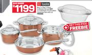 Taste Cleo 7-Piece Cookware Set With Free 1x Cozinharei 1.5Ltr Glass Casserole Dish With Lid