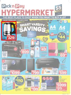 Pick n Pay Hypermarket : Smart Varsity Savings (7 February - 6 March 2022), page 1