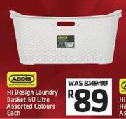 Addis Hi Design Laundry Basket 50ltr Assorted Colours-Each