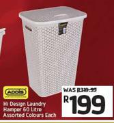 Addis Hi Design Laundry Hamper 60ltr Assorted Colours-Each