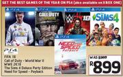 PS4 Fifa18/Call Of Duty-World WarII/ WWE 2K18/The Sims 4 Deluxe Party Edition&Need For Speed Payback
