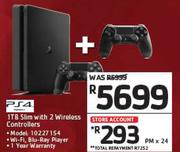 PS4 1TB Slim With 2 Wireless Controllers