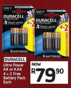Duracell Ultra Power AA Or AAA 4 + 2 Free Battery Pack-Each