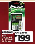 Energizer Value Charger With 4 x 1300mAh AA Batteries