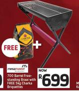 Megamaster 700 barrel Freestanding Braai With Free 5Kg Charka Briquettes
