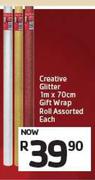 Creative Glitter 1m x 70cm Gift Wrap Roll Assorted-Each