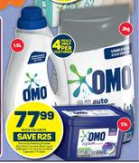 Omo Auto Washing Powder 2kg,Semi Concentrated Liquid Detergent 1.5L Assorted Or Capsules 17's-Ea