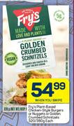 Fry's Plant Based Chicken Style Burgers Or Nuggets Or Golden Crumbed Schintzels-320/380g Each