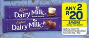 Cadbury Dairy Milk Chocolate Or Bubbly Slabs Assorted-For 2 x 36g-40g