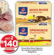 Clover Mooi River Salted Or Springbok Unsalted Butter Brick-Any 2 x 500g