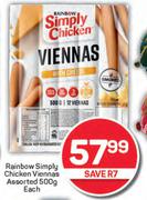 Rainbow Simply Chicken Viennas Assorted-500g Each