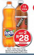 Coca-Cola, Zero, Fanta, Sprite Or Stoney Ginger Beer Soft Drink Assorted-Any 2 x 1.5L