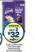 Cadbury Dairy Milk Chocolate Slab Assorted-Any 2 x 80g
