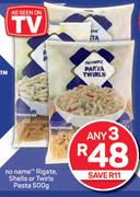 No Name Rigate Shells Or Twirls Pasta-Any 3 x 500g