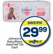 Johnson's Baby Wipes Assorted-72s Each