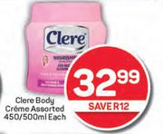Clere Body Creme Assorted-450ml/500ml Each