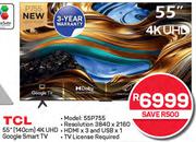 TCL 55" (140cm) 4K UHD Google Smart TV 55P755