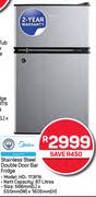 Midea 87Ltr Stainless Steel Double Door Bar Fridge HD-113FN