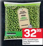 PnP Livewell Green Peas, Beans Or Corn-1Kg Each